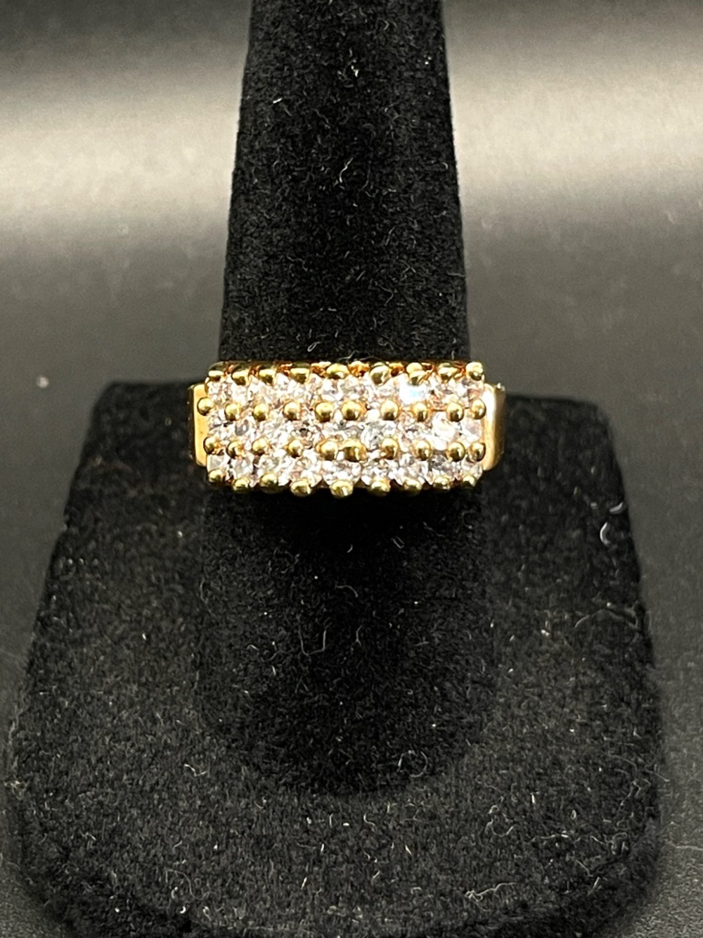 Vintage LIND 14 KT HGE 3 Row CZ Cluster Cocktail Ring 6 1/2